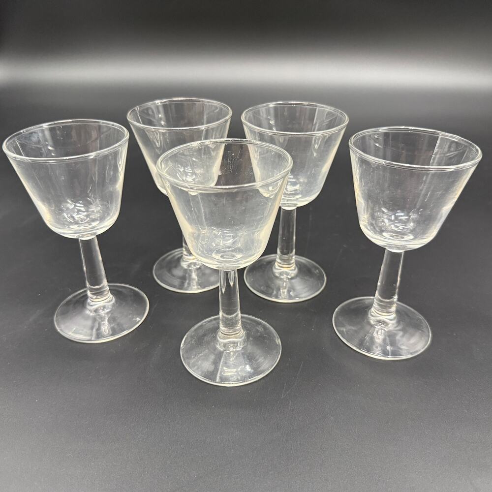 set of 5 vintage Fluted Cordial Glasses footed cocktail wine barware 5.25" tall